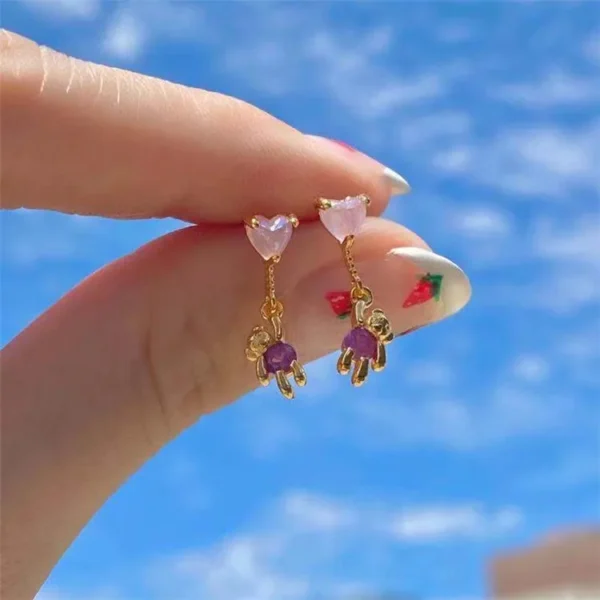 SP New Arrived INS Fashion Cute Style 18K Gold Plated Bear Koala Bunny Shape Rhinestone Earrings - Image 3